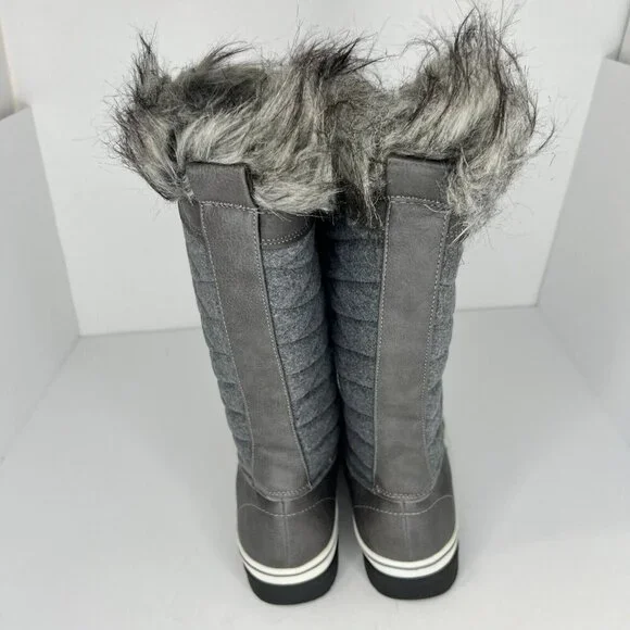Womens Dark Gray Waterproof Lace Up Faux Fur Winter Mid Calf Size 8M Snow Boots - Picture 4 of 8